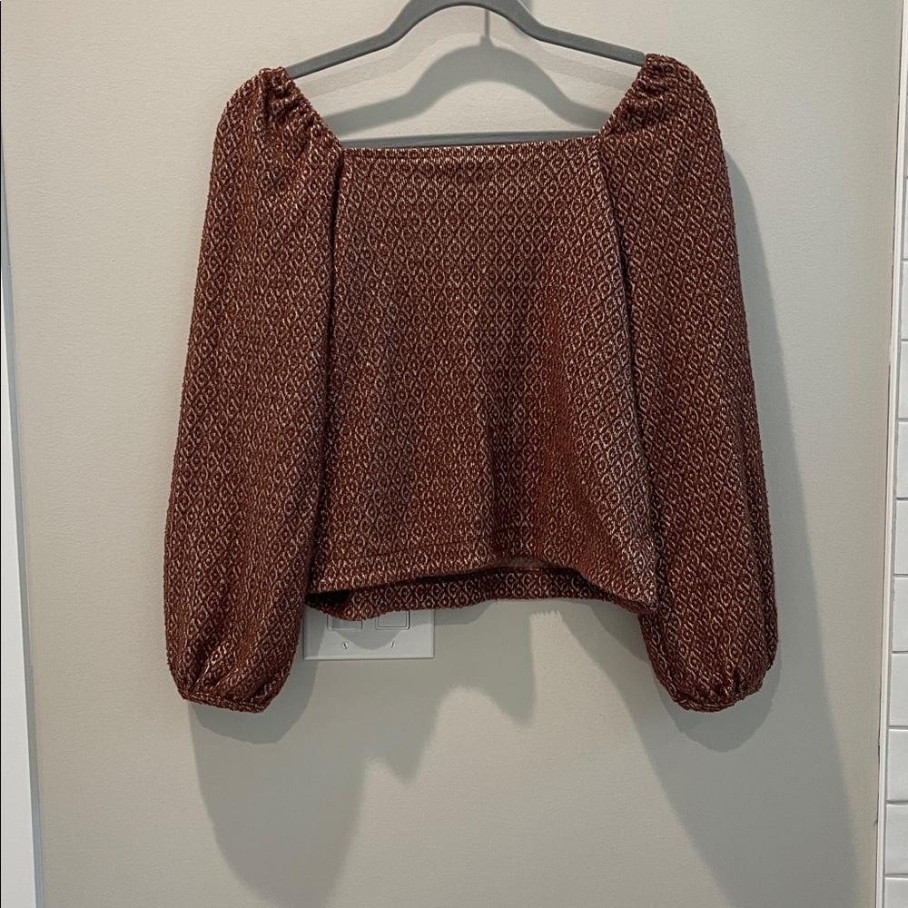 Madewell Rust Patterned Puff sleeve Top Size Xs - Picture 10 of 10